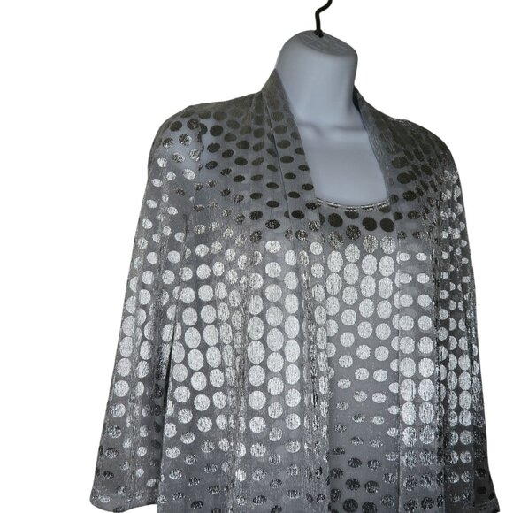 New Onyx Nite Silver Metallic Polka Dot Tank Top & Sheer Cardigan Set Womens S - Picture 3 of 11